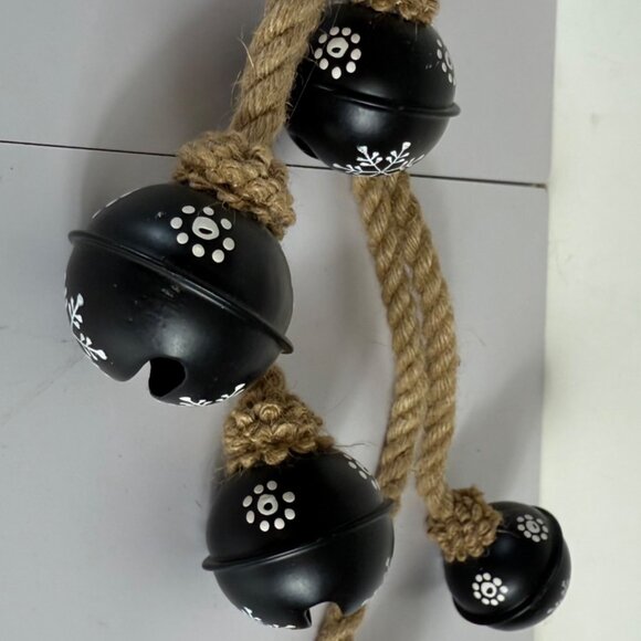 Rustic Dog Potty Doorknob Bell Puppy Decorative Jute Rope Black White Hand Paint - Picture 5 of 8